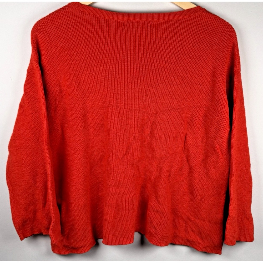 August Silk Red Orange Round Neck Lightweight Ribbed Boxy Sweater Womens Large - Picture 5 of 5